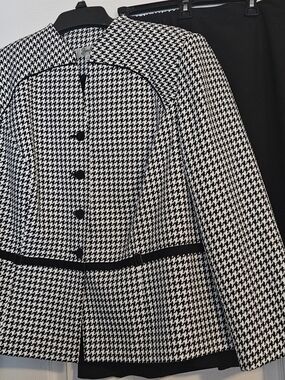 Black & White Houndstooth Button Skirt Suit Set